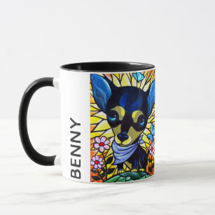 Black Chihuahua Dog Cartoon Art Personalized Name Mug