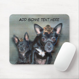 Black Chihuahua Dog with Mouse Custom Text Mouse Pad