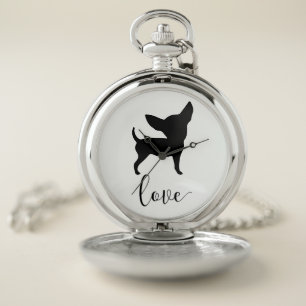 Black Chihuahua Love Silver Pocket Watch