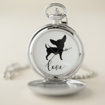 Black Chihuahua Love Silver Pocket Watch by online_store at Zazzle