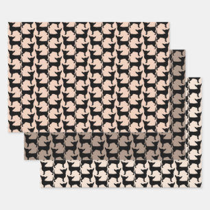 Black Chihuahua Silhouette Tiled Pattern Wrapping Paper Sheets
