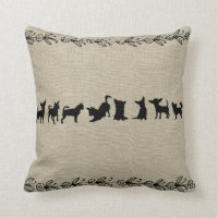 Black Chihuahua Silhouette Vintage Floral Pillow