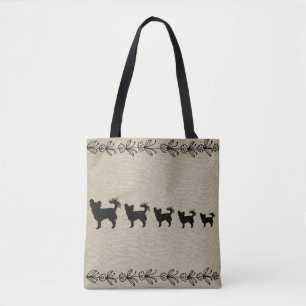 Black Chihuahua Silhouette Vintage Floral Tote