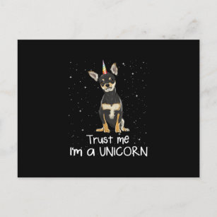 black chihuahua trust me im a unicorn dog announcement postcard
