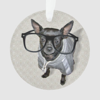 Black Chihuahua with Glasses Photo Ornament
