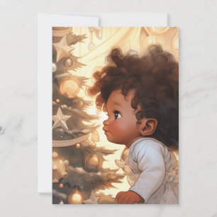 Black Child Looking at A Christmas Tree Holiday Card