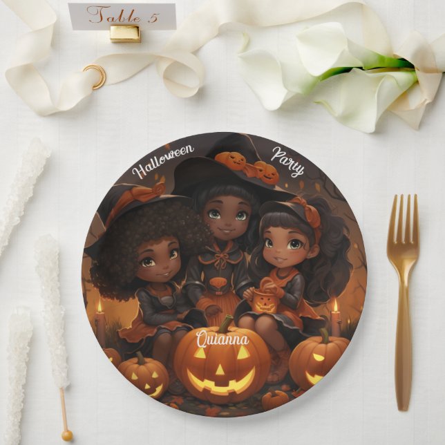 Black Children Halloween Party Plates (Wedding)