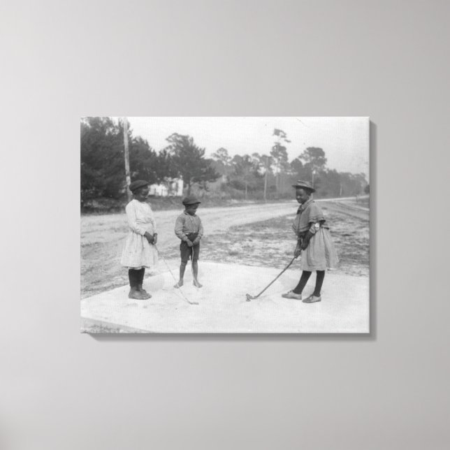 Black Children Playing Golf Photograph Canvas Print (Front)