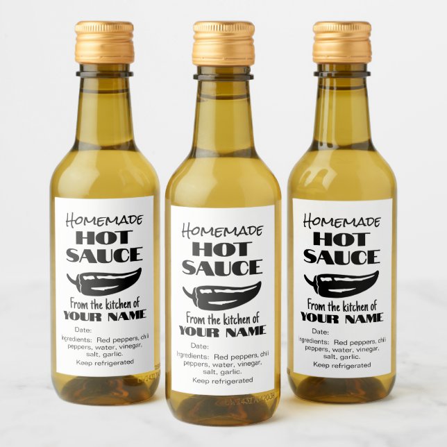  Black Chili Pepper Homemade Hot Sauce Your Name Wine Label (Bottles)