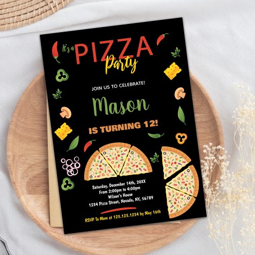 Black Chili Pizza Birthday Invitations