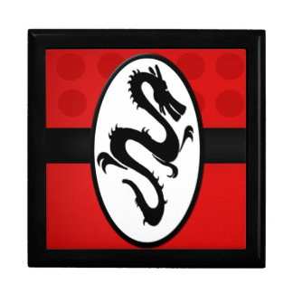 Black Chinese Dragon Silhouette on Red Background Jewelry Box