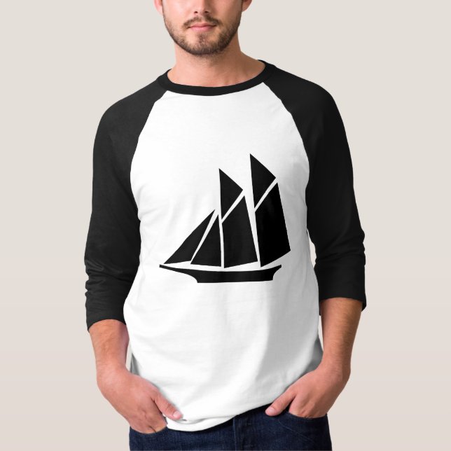 Black Chinese Junk Style Sailing Ship Baseball Tee (Front)