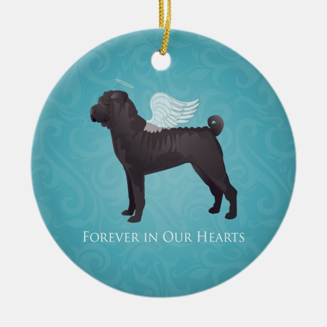 Black Chinese Shar Pei Pet Memorial and Sympathy Ceramic Ornament (Front)
