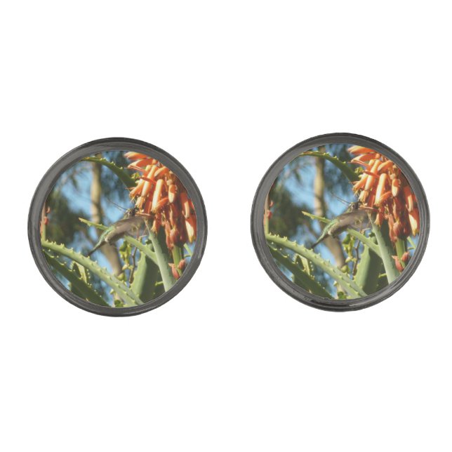Black-Chinned Hummingbird in Flight Cufflinks (Front)
