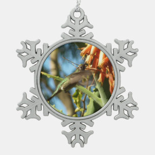 Black-Chinned Hummingbird in Flight Snowflake Pewter Christmas Ornament