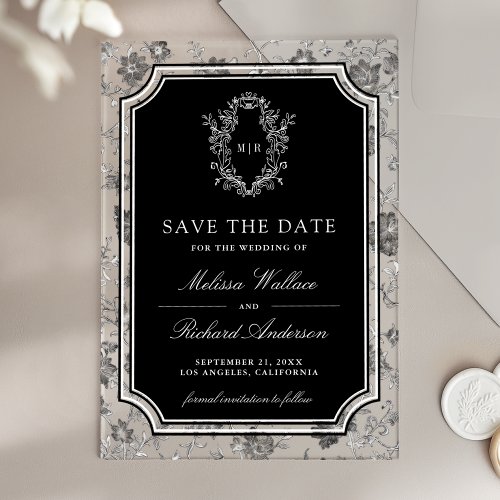 Black Chinoiserie Crest Wedding Save the Date