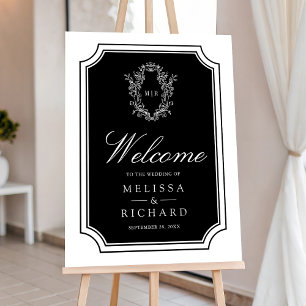 Black Chinoiserie Crest Wedding Welcome Sign