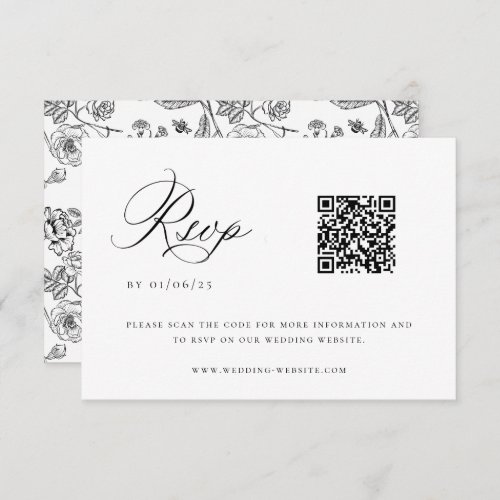 Black Chinoiserie Wedding QR Code RSVP Card