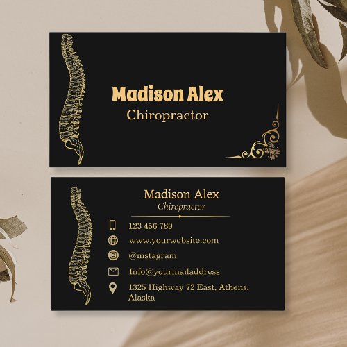  Black Chiropractor Chiropractic Spine Therapist Business Card