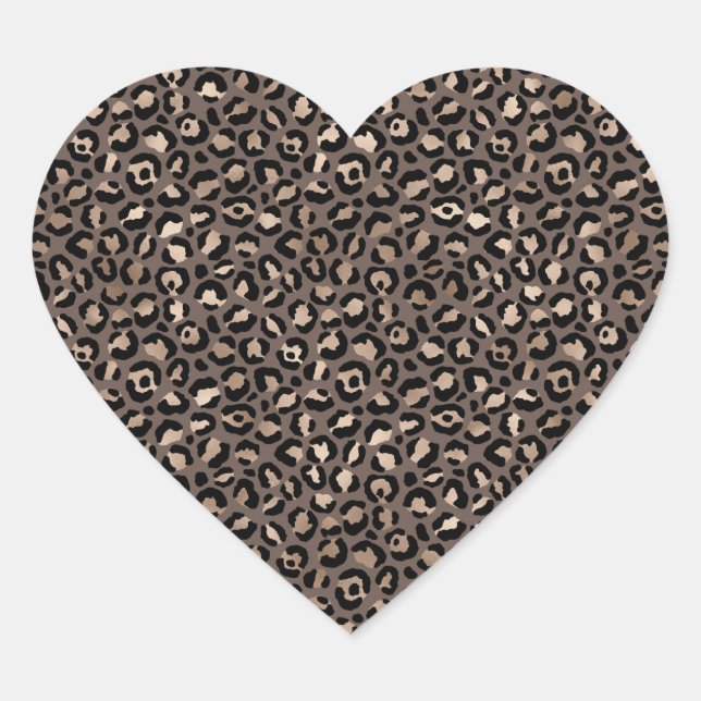Black Chocolate Brown Bronze Leopard Print        Heart Sticker (Front)