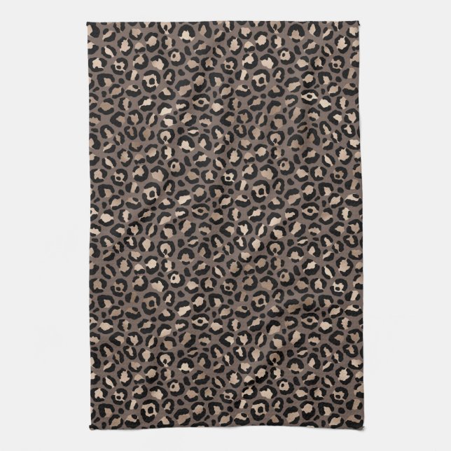 Black Chocolate Brown Bronze Leopard Print         Kitchen Towel (Vertical)