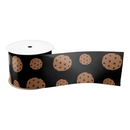 Black chocolate chip cookies pattern satin ribbon