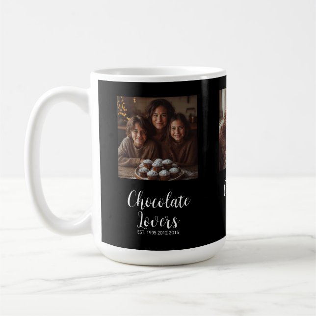 Black Chocolate Lovers Established 3 Photo Script Coffee Mug (Left)