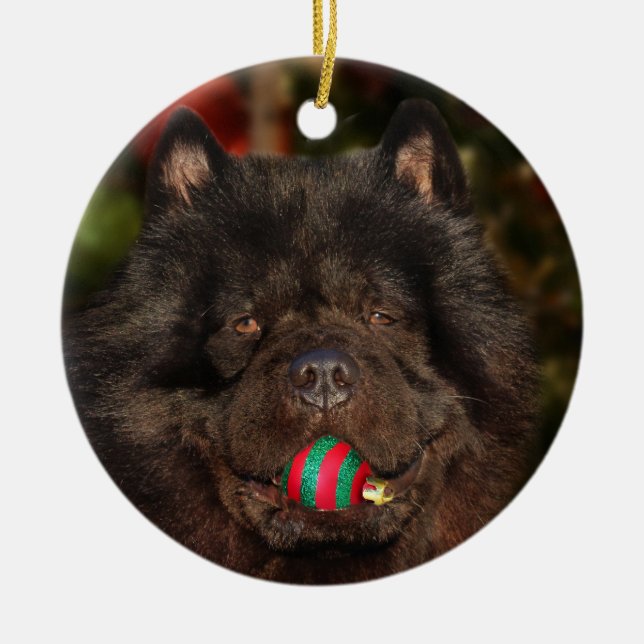 Black Chow Christmas Ceramic Ornament (Front)
