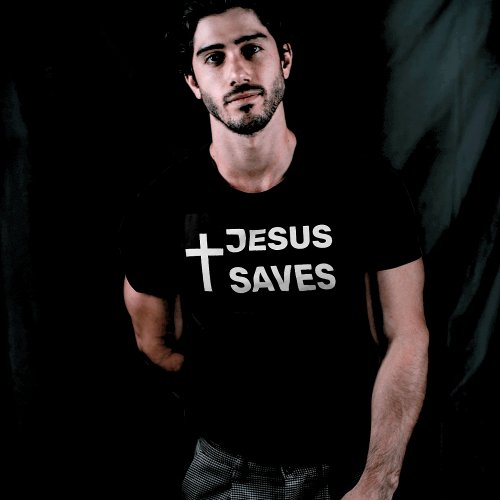 Black Christian Cross Jesus Saves  T_Shirt