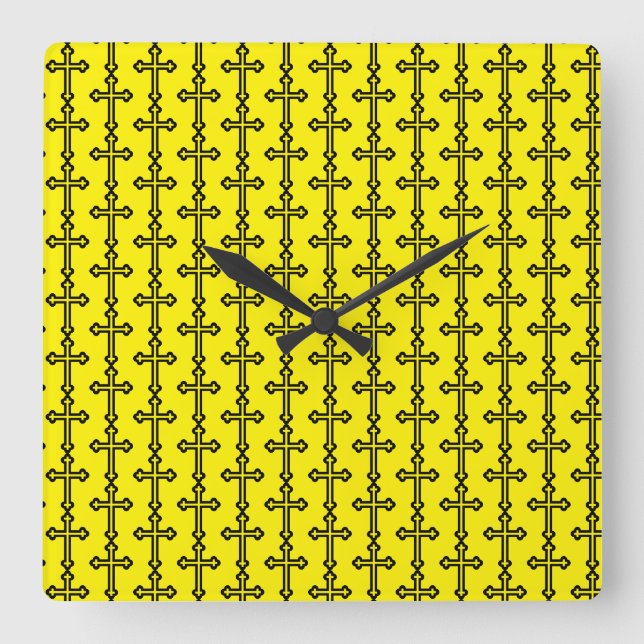 Black Christian cross Square Wall Clock (Front)
