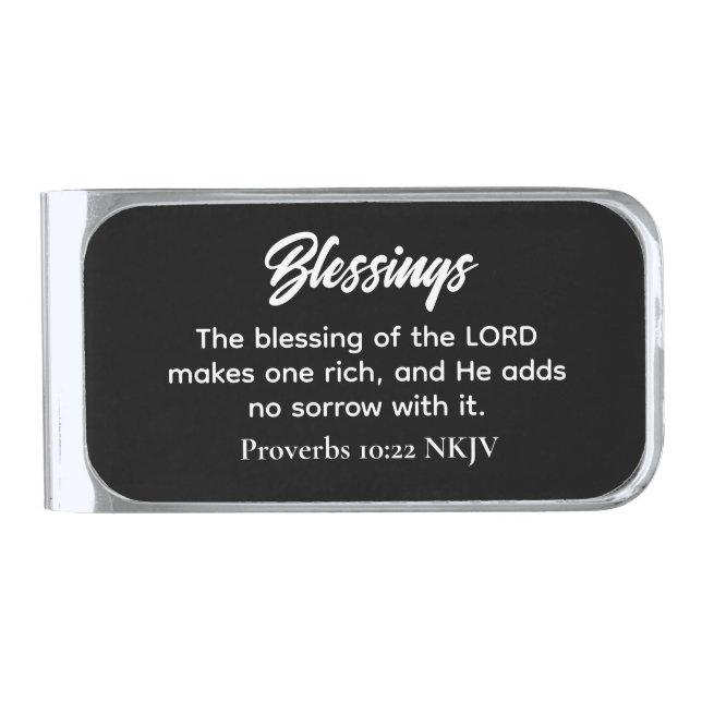 Black Christian Faith Blessings Bible Verse Silver Finish Money Clip (Front)