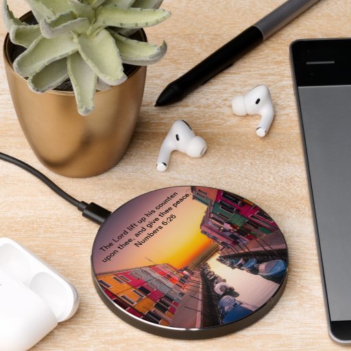 Black Christian Faith cross with Numbers 6:26  Wireless Charger