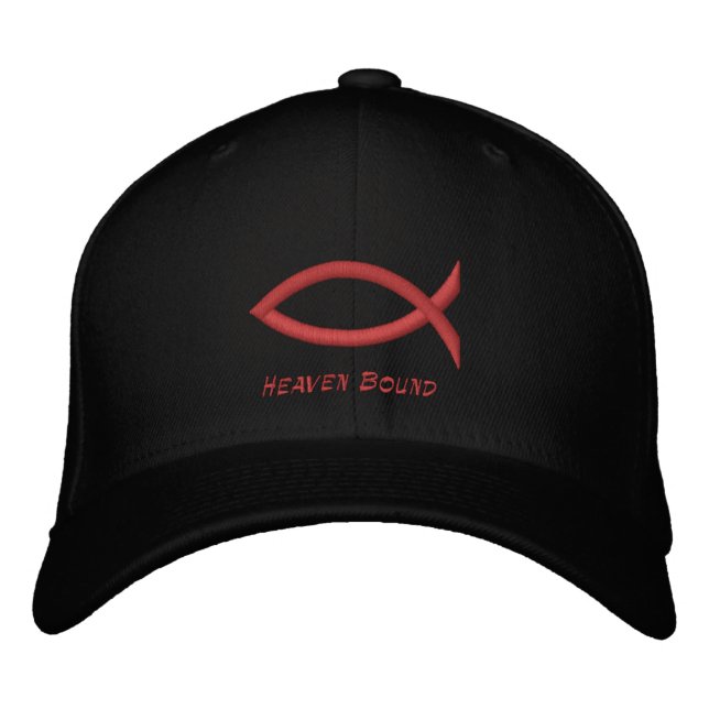 Black Christian Fish Embroidered Baseball Cap (Front)