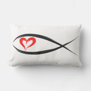 Black Christian Fish with Red Heart Pillow