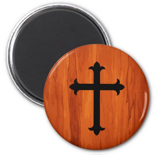 Black Christian Holy Cross in Wooden Magnet