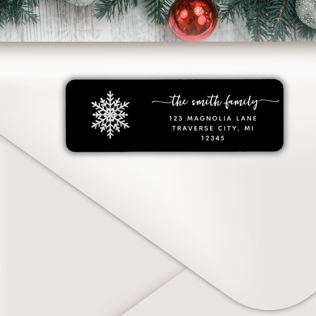 Black Christma Snow flake Return address Label (Creator Uploaded)
