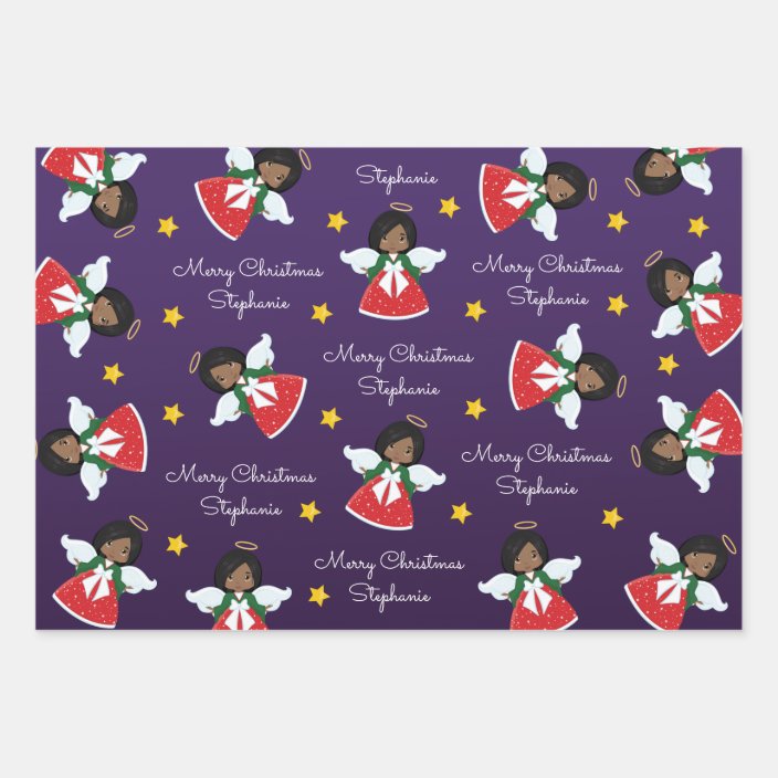 Black Christmas Angel Wrapping Paper Sheets