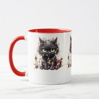 Black Christmas Angry Cat Mugs