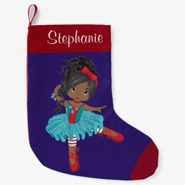 Black Christmas Ballerina Small Christmas Stocking (Front)