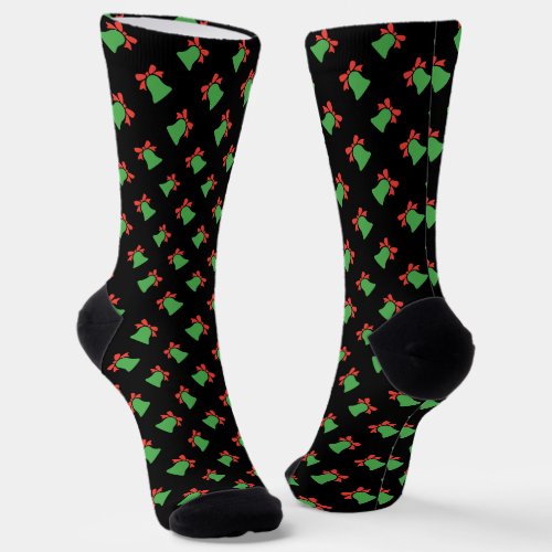 Black Christmas Bell Seamless Pattern Socks