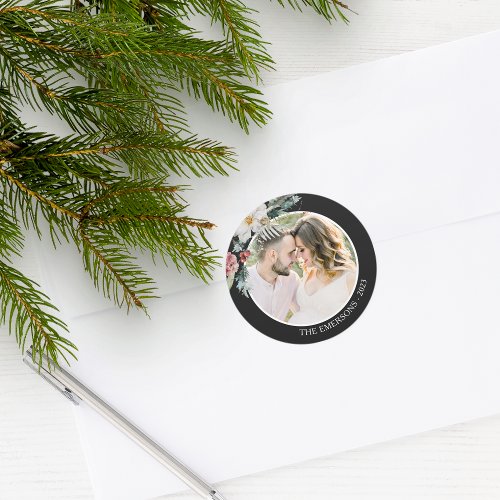 Black Christmas Botanical Photo Sticker