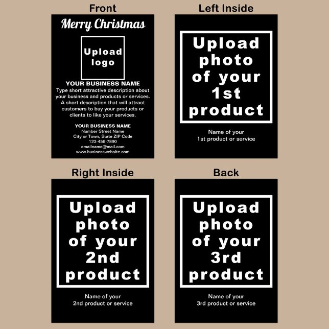 Black | Christmas | Business | Folded Greeting Card (Black Christmas folded greeting card with your business brand and products or services.)