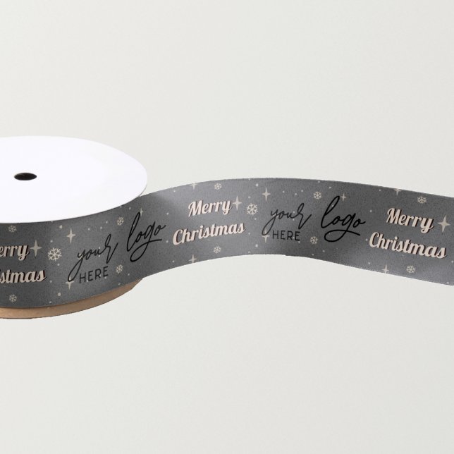 Black Christmas Business Logo Holiday Greeting Satin Ribbon (Creator Uploaded)