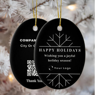 Black Christmas Business Logo QR code Chic Ceramic Ornament