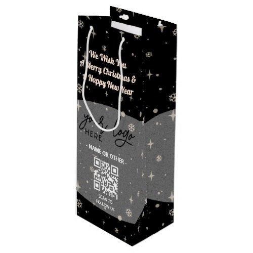 Black Christmas Business Logo QR code Snowflake Wine Gift Bag
