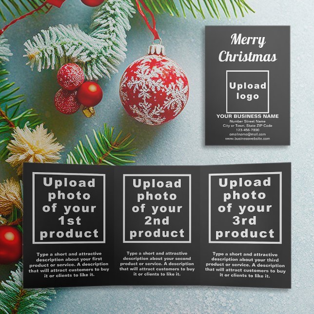 Black | Christmas | Business Trifold Card (Black trifold card for Christmas with your business brand and products or services)