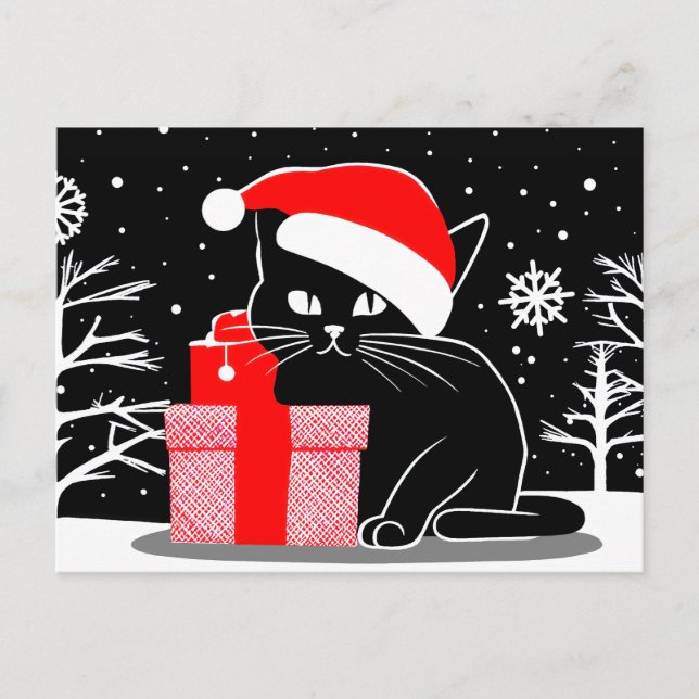 Black Christmas Cat Holiday Postcard (Front)