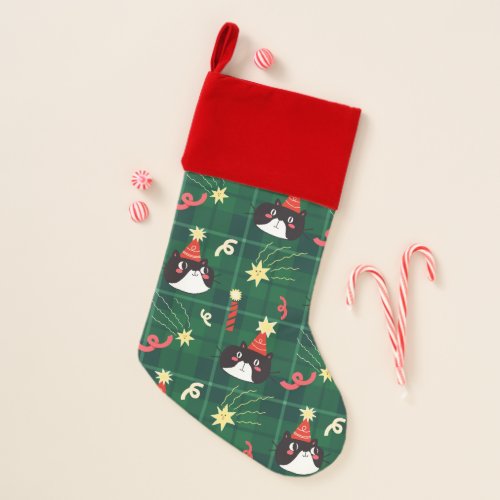 Black Christmas Cat Scottish pattern Christmas Stocking