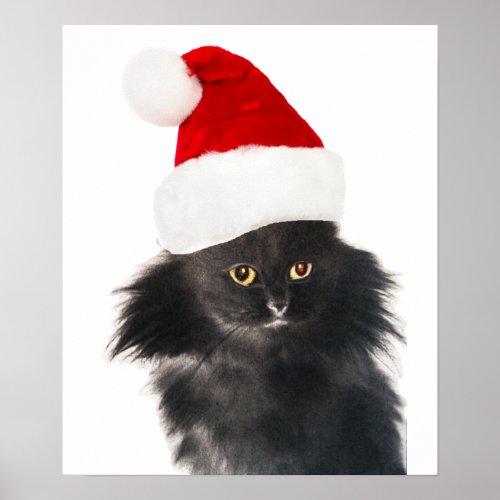 BLACK CHRISTMAS CAT WITH SANTA CLAUS HAT POSTER