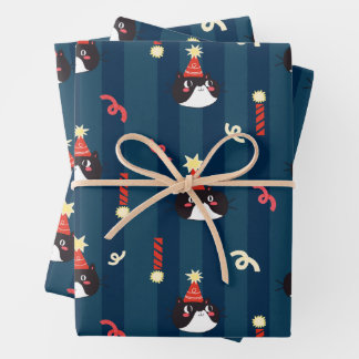Black Christmas Cat Wrapping Paper Sheets